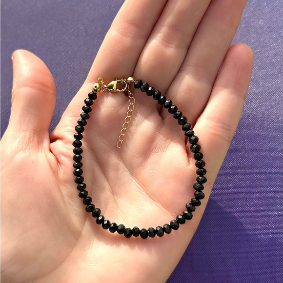 Bracelet black spinel bead, stainless steel gold plated, waterproof jewelry - Picture 3 of 5